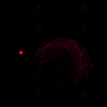 多彩粒子跟随中心圆球运动轨迹描绘canvas动画