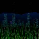 唯美城市建筑动态山水夜景倒影js动画